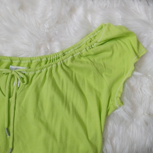 Aeropostale Neon Cotton Green Off the Shoulder tshirt - Picture 4 of 7